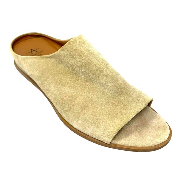 Aquatalia Anne Tan Suede Low Wedge Open Toe‎ Mules - Picture 1 of 12